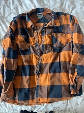 Natural Reflections Orange and Black Buffalo Plaid Button-Down Shirt
